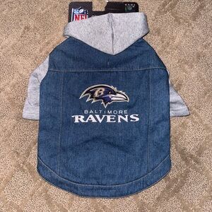 Embroidered Baltimore Ravens Dog Jean Jacket Hoodie, sz Medium, NWT